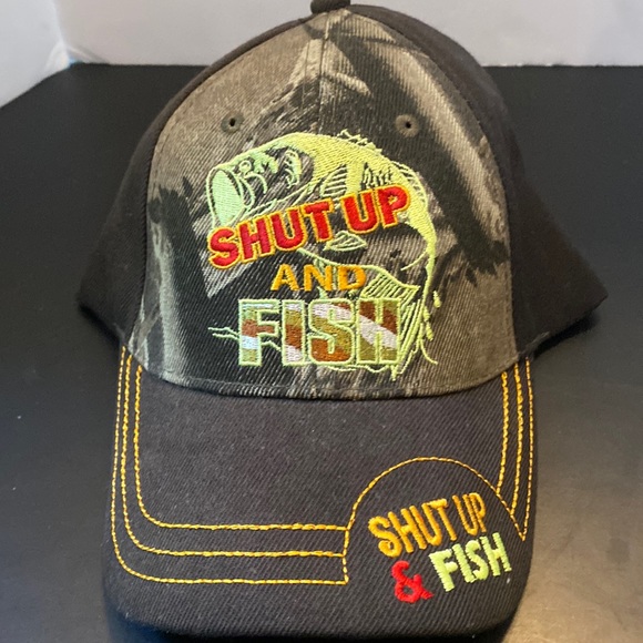 Shut Up and Fish fishing ball cap hat adjustable hook and loop strap OSFM black - Picture 1 of 7